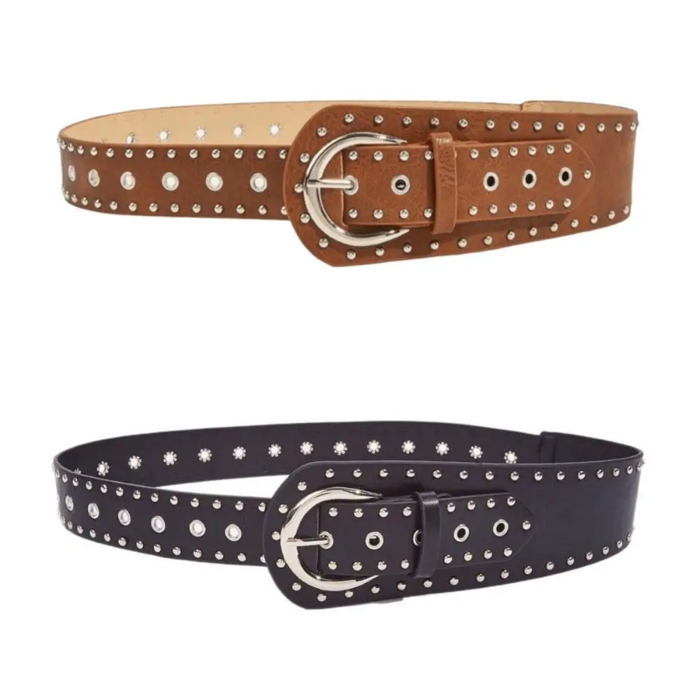 تصميم المسامير الموضة رصع حزام حزام عريض بولي Leather الجلود حزام فاسق رصع التفاصيل حزام الخصر نمط Y2K