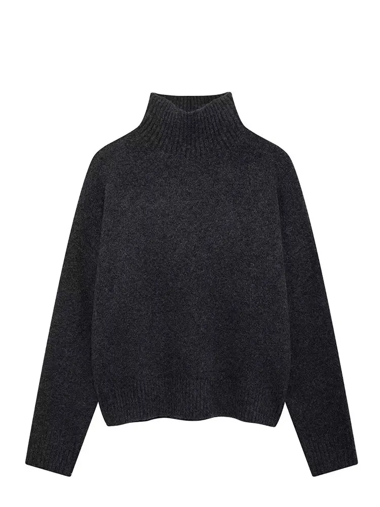 HH Women Elegant Burgundy Knitted Pullover Sweater Casual Long Sleeve Turtleneck Sweaters Autumn Female Warm Outerwear Top