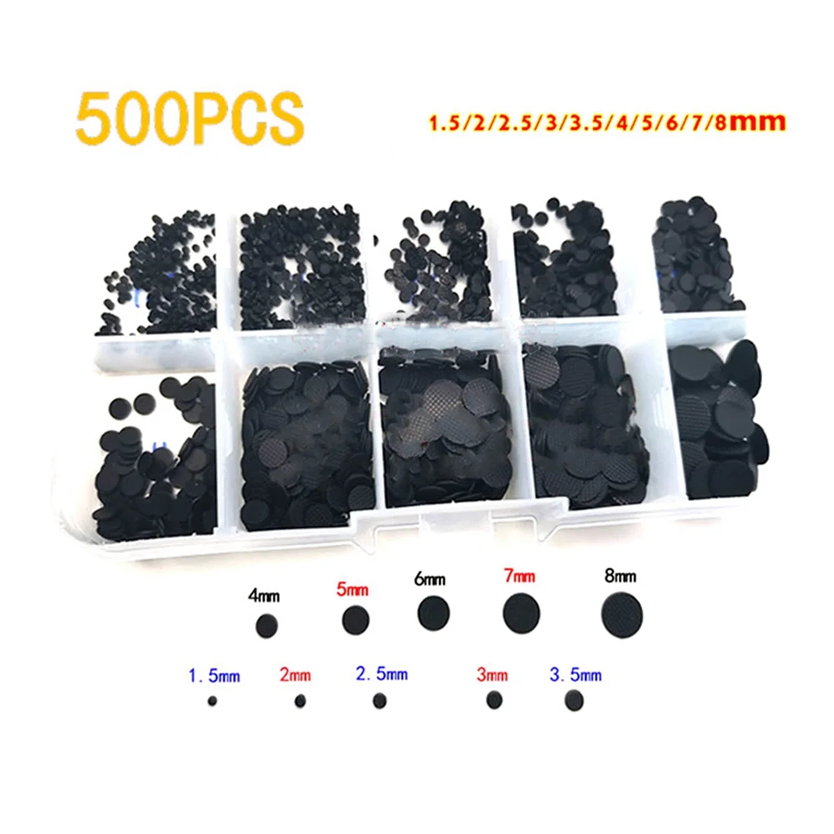 500pcs/Box 1.5-8mm Different Sizes Conductive Rubber Pads Keypad Repair Kit for IR Remote Control Conductive Rubber