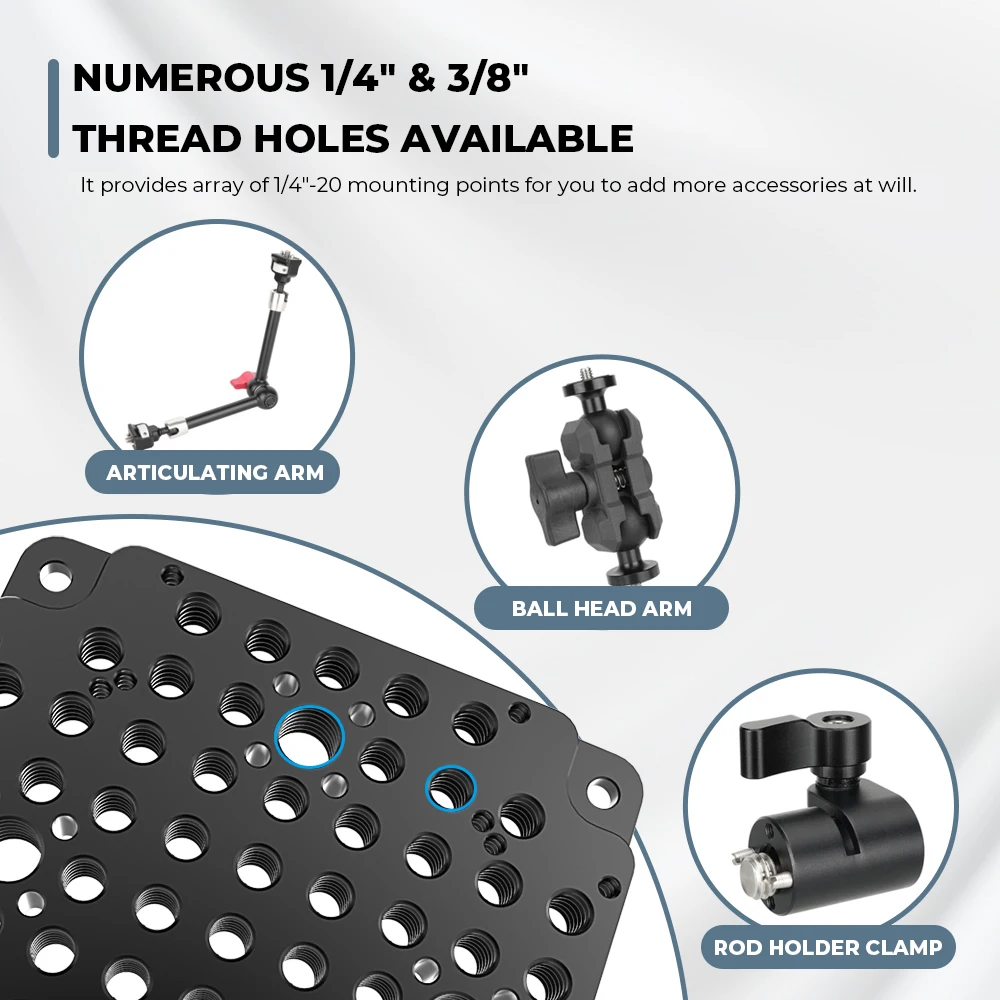 لوحة تركيب كاميرا HDRig VESA لوحة جبن متعددة الأغراض مع حامل VESA مقاس 75 مم، مع فتحات خيط 1/4 بوصة و3/8 بوصة لوح أساسي