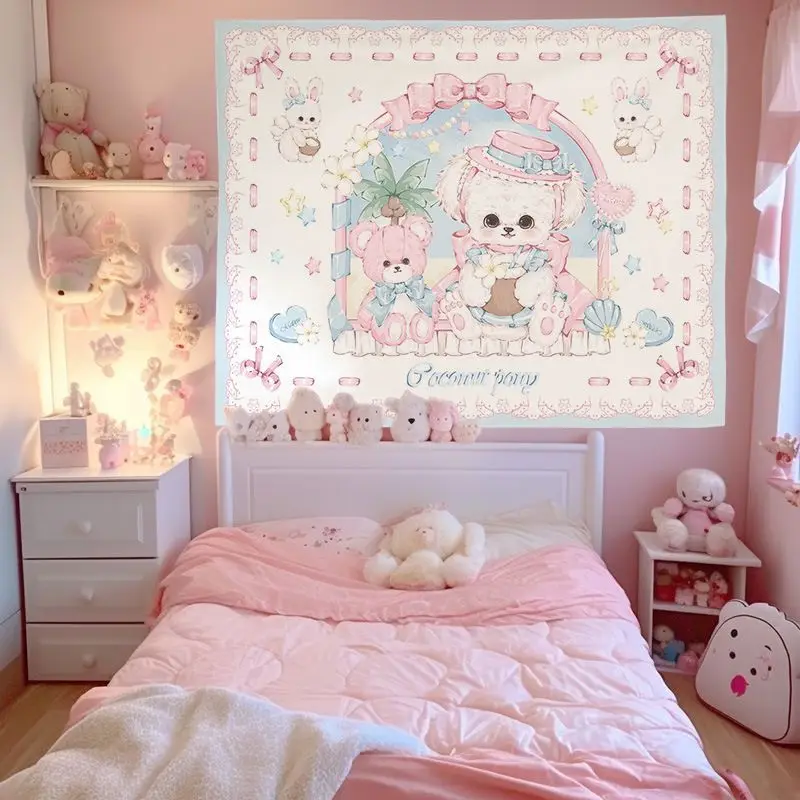 VIKAMA Japanese Soft Cute Cartoon Tapestry Girl Bedroom Dormitory Sweet Wind Children's Room Wall Hanging Home Decoration
