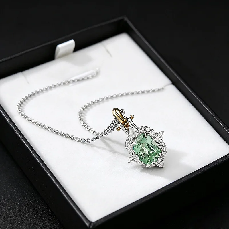 Luxury 18K white Solid Platinum PT950 certifid mint green rectangular stone pendant necklace jewelry clavicle chain for women