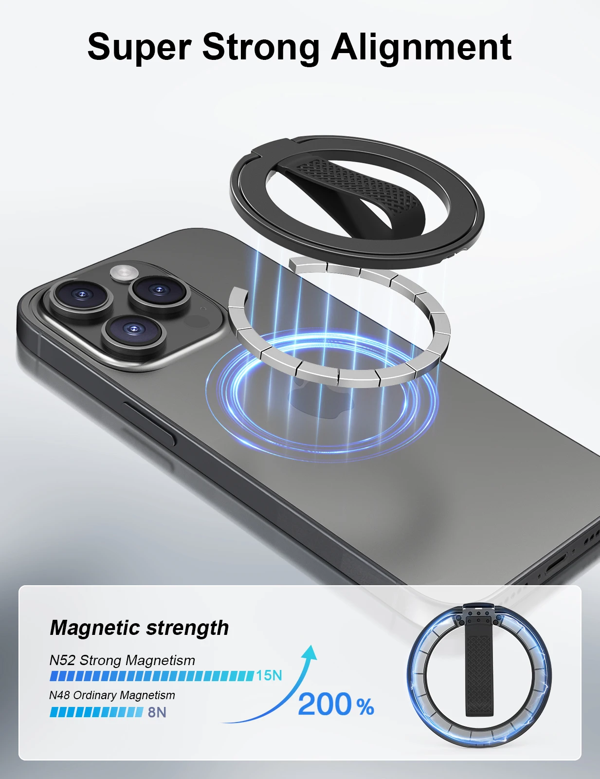 EWA MagOne (Upgraded) MagSafe Magnetic Ring Phone Holder with Silicone Cord Swivel Kickstand for iPhone 15 14 13 12 Series