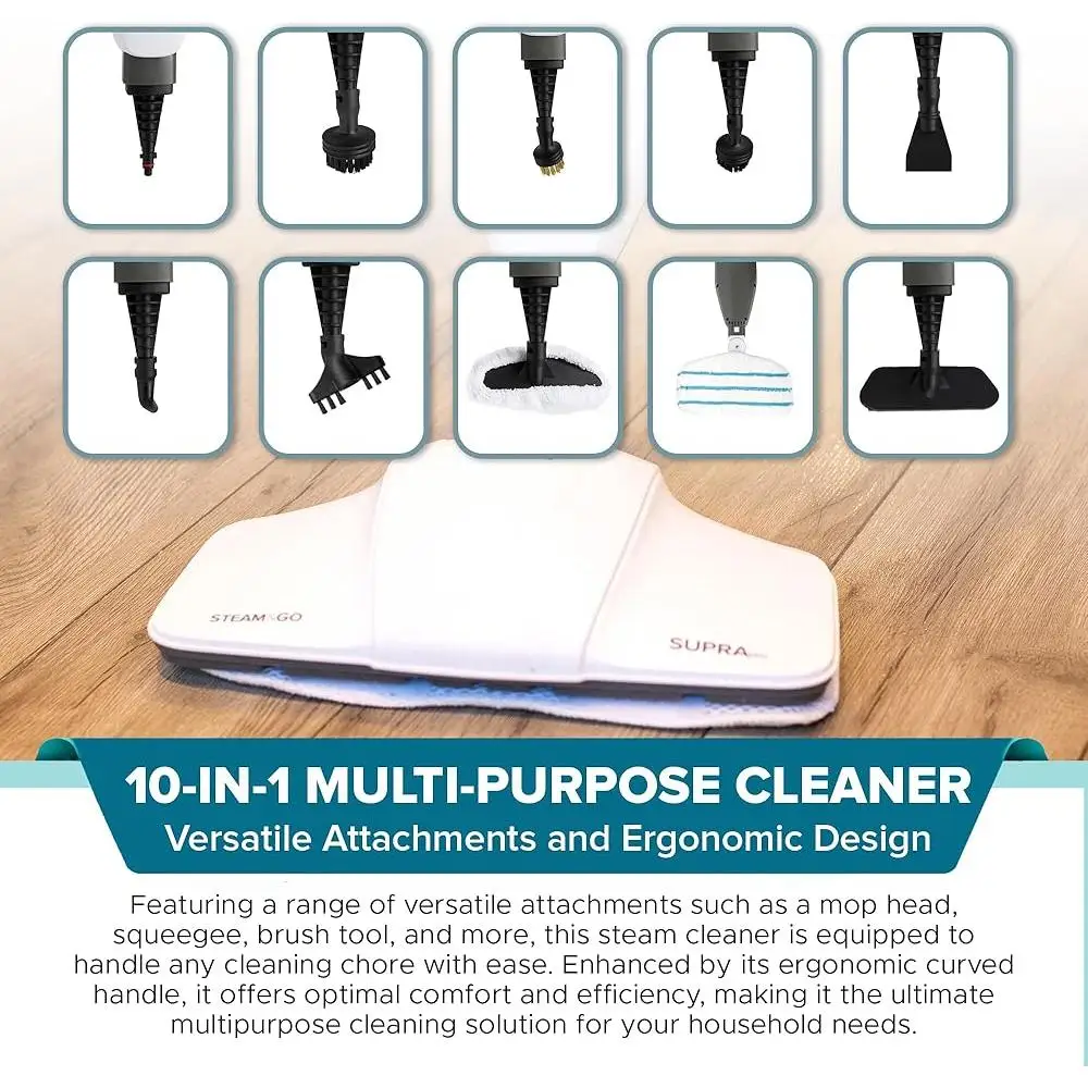 Multi-Surface Steam Mop 10-in-1 Detachable Handheld Steamer 90° Bendable Handle Tile Wood Floor Upholstery Safe Cleaning Machine