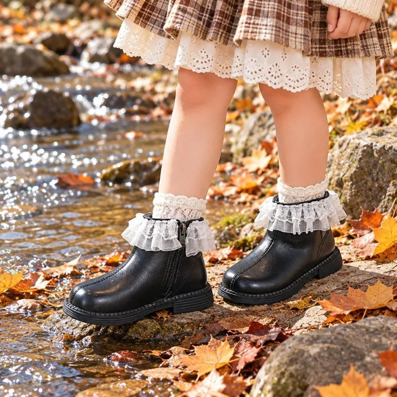 Girls Princess Boot 2026 New Autumn/Winter Korean Edition Lace Child Soft soled Shoe Martin Boot Girl Soft Leather Short Boot