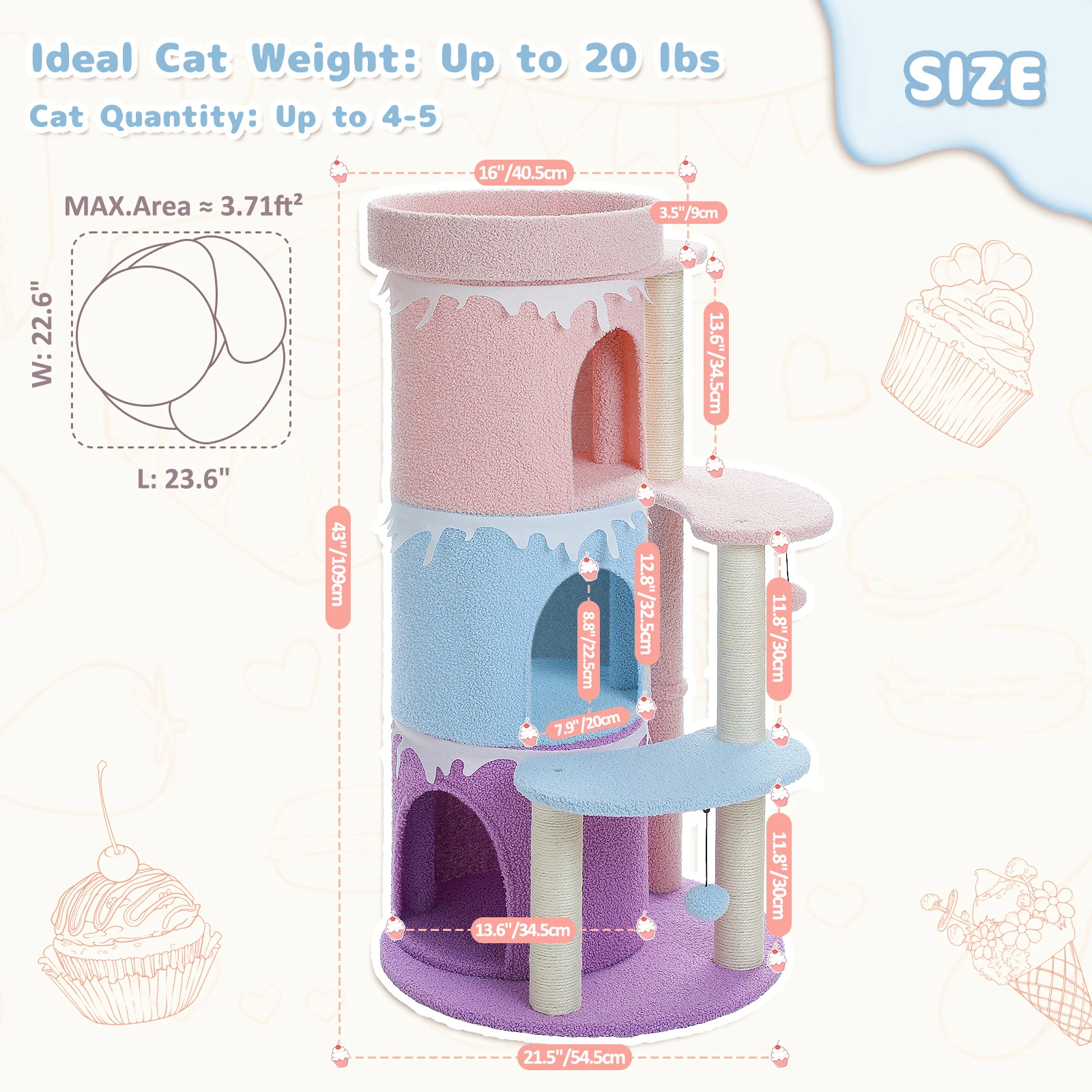 Cat Tower House with Large Top Perch and Sisal Covered Scratching Posts for Indoor Cats Cake Cat Tree Cat Condos for Large Cats