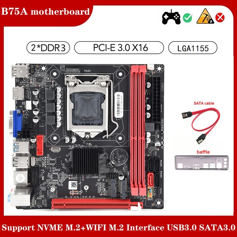 

Материнская плата B75A (B75), кабель SATA, перегородка LGA1155, 2x DDR 3, слот ОЗУ NVME M.2, Wi-Fi, интерфейс M.2, черная материнская плата SATA3.0, 1 компл.