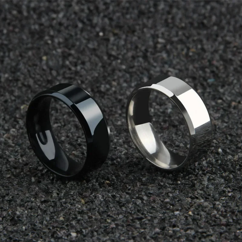 Anillo de joyería con dijes para hombres y mujeres, anillos negros de acero inoxidable, banda de compromiso de boda, joyería masculina mate de