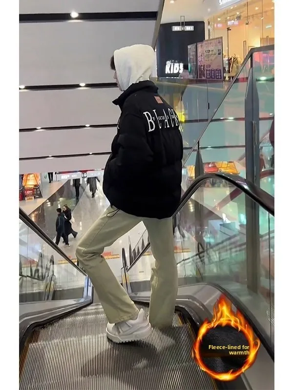 

Мужские джинсы с флисовой подкладкой, зауженного кроя, цвета желтой грязи, в уличном стиле, повседневные, прямые брюки для осени и зимы