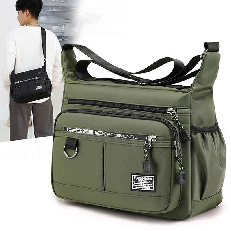Men's Business Crossbody Bag with Multi-Layered Pockets Adjustable Shoulder Strap for Work Travel