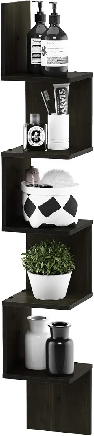 

Rossi Wall Mount Floating Corner Shelf, 5-Tier Square , Espresso