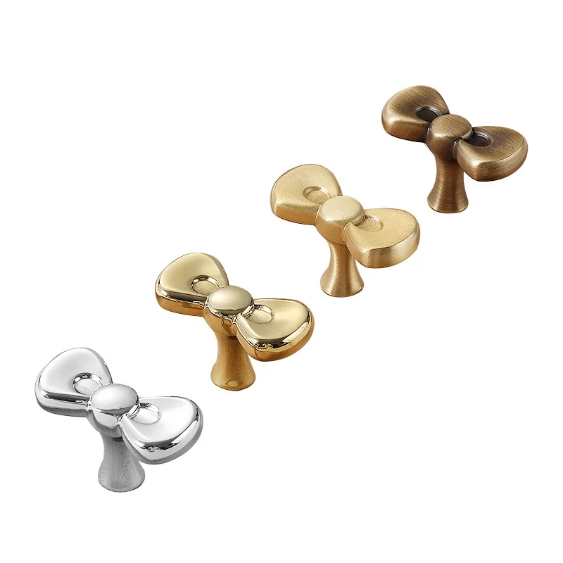 French Style Bow Handle Brass Bright Gold Silver Drawer Knobs Single-hole Wardrobe Door Cabinet Handles Cupboard Closet Pulls