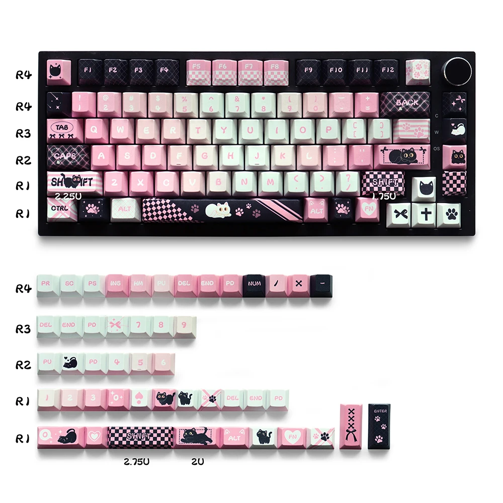 Personalized Sweet Cool Cat Keycaps PBT Cherry Profile 129 Keys Dye-Sublimation for 61/87/104/108 Mx Switch Mechanical Keyboard