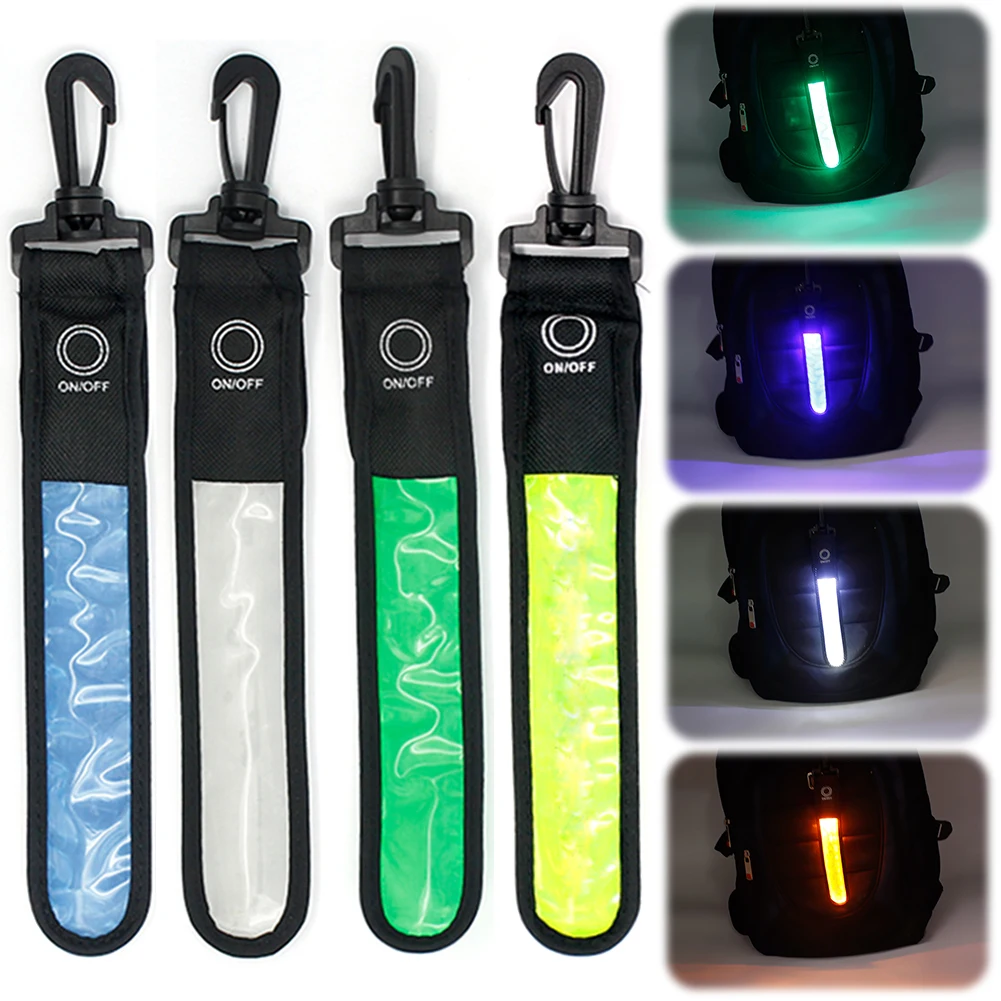 4 Stück LED leuchtende reflektierende Lichtleiste, leuchtender Riemen-Anhänger, Dekor, Sicherheitsreflektor-Anhänger für Rucksack, Wandern, Joggen
