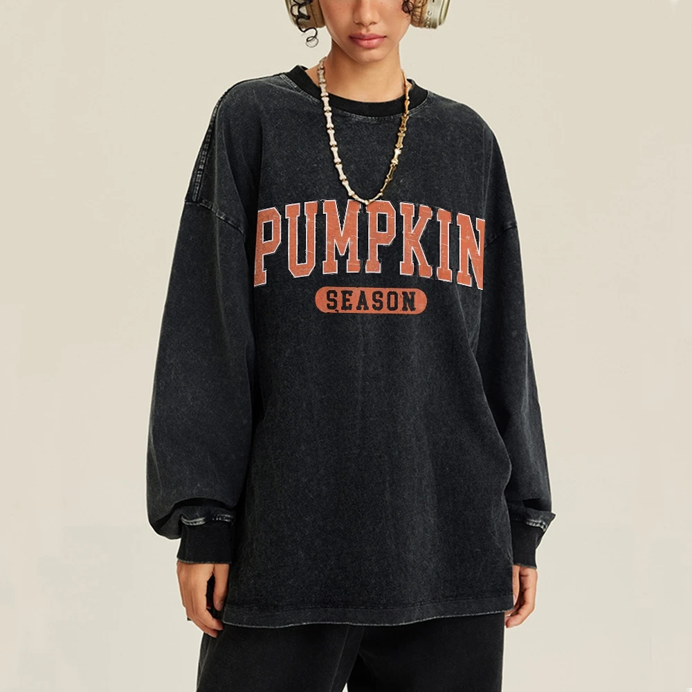 Vintage Halloweentown Sweatshirt Pumpkin Season Fall Clothes Casual Washed denim Long Sleeve T-shirt pull automne citrouille