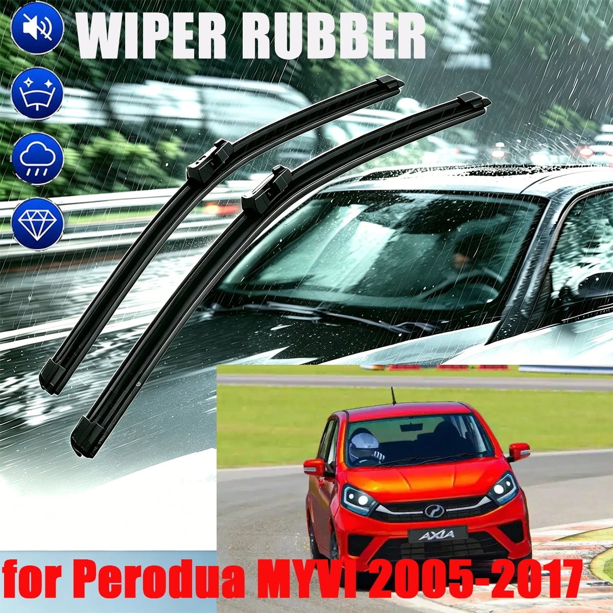 

For Perodua MYVI 2005-2017 Double Rubber Front Wiper Accessorie Car Wipers Brushes New Upgraded 2013 2016 2015 2014