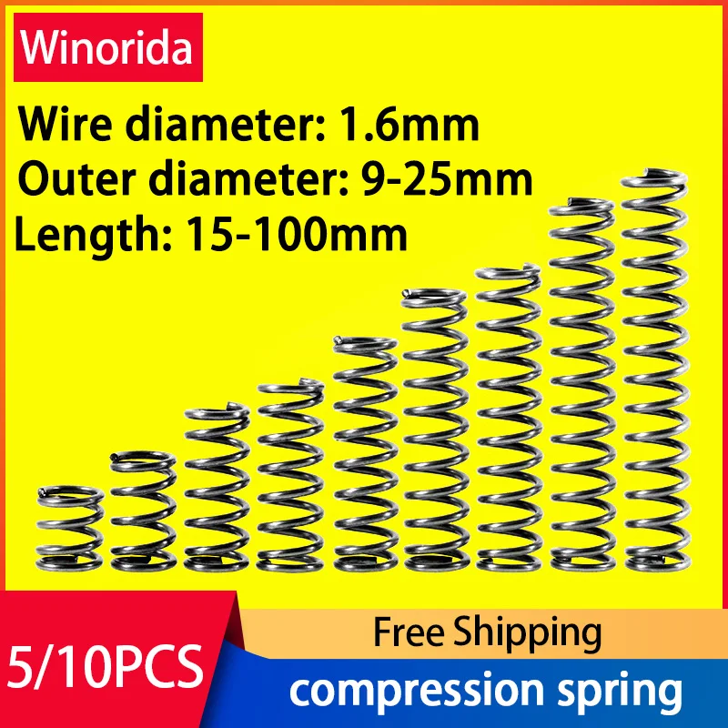 65Mn Pressure Spring Compressed Spring Release Spring Wire Diameter 1.6mm Outer Diameter 9-25mm  Return Spring