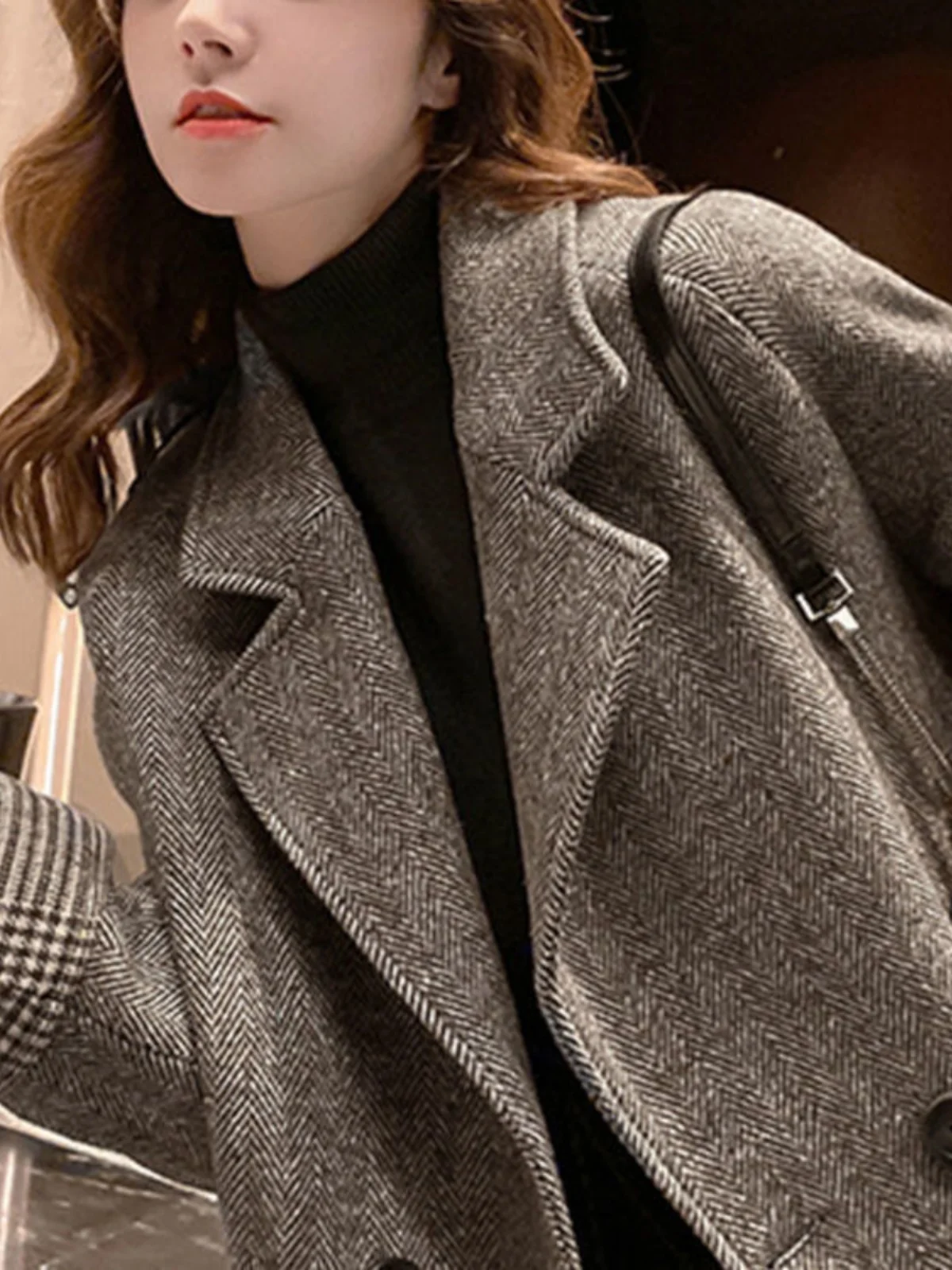 

Retro Cotton Jaet Thiened Woolen Coat Medium Length Double Row Buttons Trendy Autumn Winter New Arrival Women's Faion