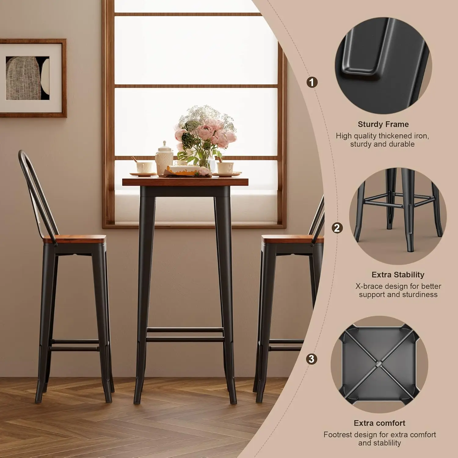 Set Meja dan Kursi Bar yang Dapat Disesuaikan, Set Meja dan Kursi Pub (2 buah), Untuk Bar, Ruang Sempit, Kafe Bistro