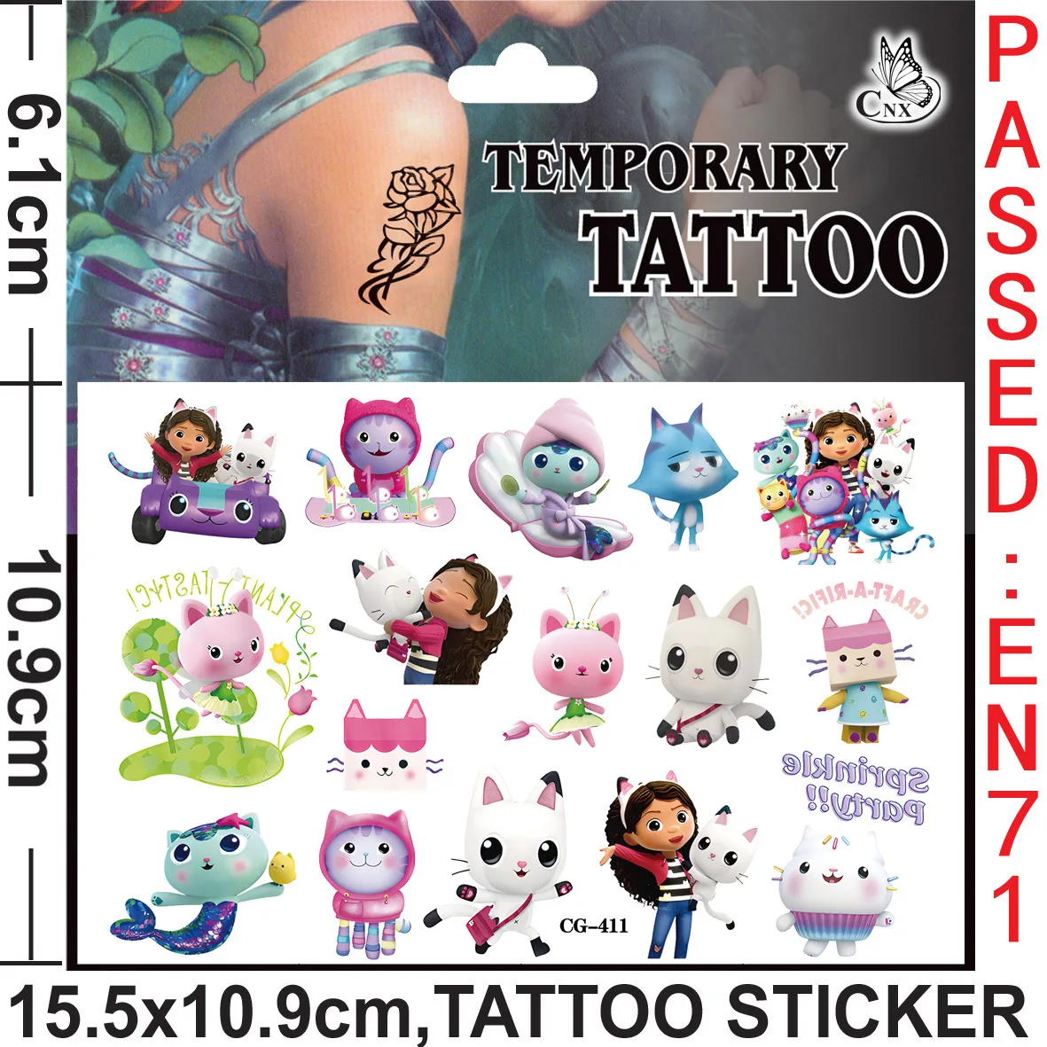 Gabby Puppenhaus Katzen Cartoon Tattoo Aufkleber Kunststoff Abzeichen Party Gefälligkeiten für Kinder Geburtstags geschenke für Mädchen Baby party