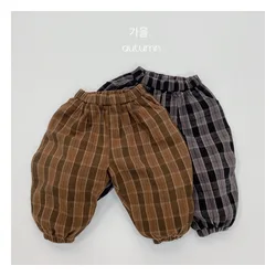 Childrens Boys Retro Plaid Pants Spring Autumn Closure Toddler Boys Lantern Pants Versatile Casual Loose Kids Baby Boys Pants