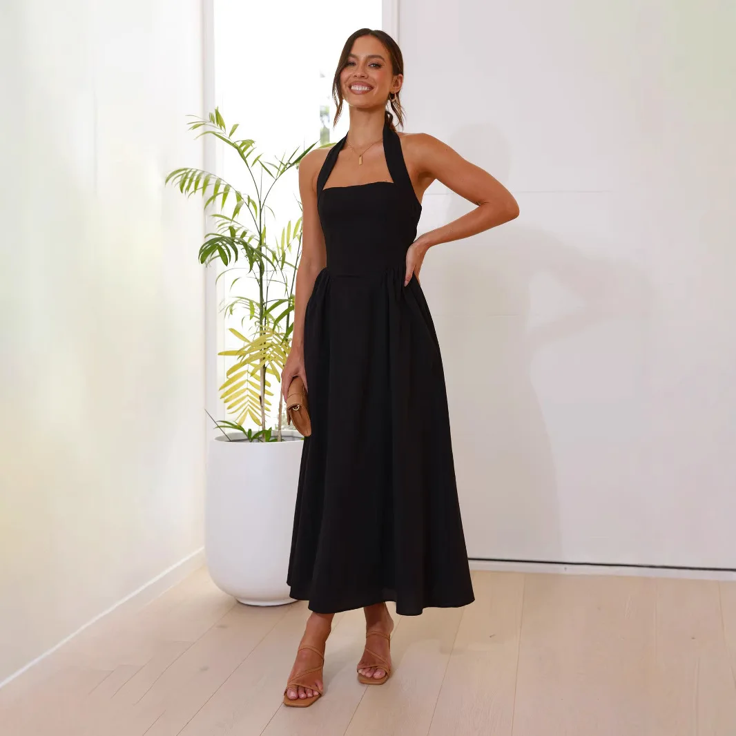 Solid Color Square Neck Sleeveless Backless Tie Waist Overall Jumpsuit Playsuit Dress For Women Spring Summer
