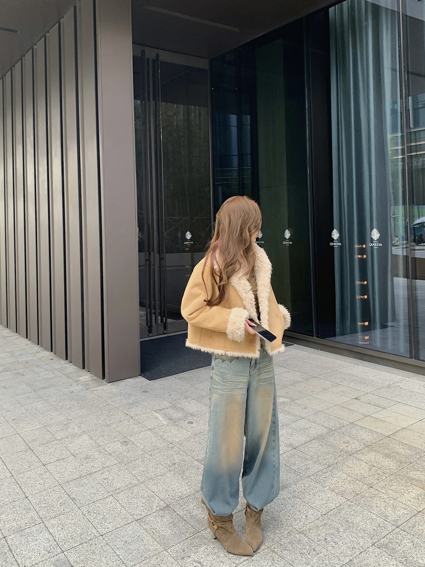 Thiened Lamb Velvet Jaet Casual damesjas met lange mouwen en hoge kraag, warme herfst-winter suède bovenkleding