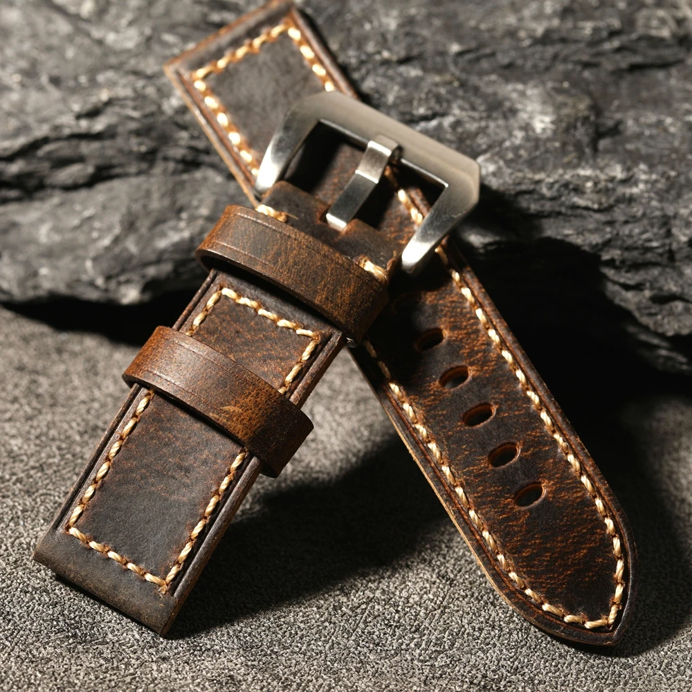 Tough Guy Style Genuine Leather Watch Strap 20 21 22 23 24 26MM Head Layer Cowhide Oily Men's Watch Strap, Vintage Unclipped