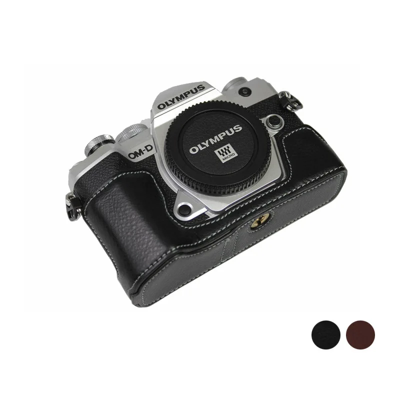 

Genuine Leather Case Camera Video Bag Half Body Base for Olympus OM-D E-M5 Mark iii OMD EM5iii Protective Opening Bottom Cover