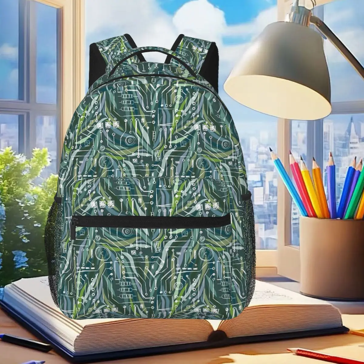 

Студенческий рюкзак Leafy Green PCB, школьная сумка, походный дорожный рюкзак для мальчиков и девочек, модная сумка для книг, сумки на плечо