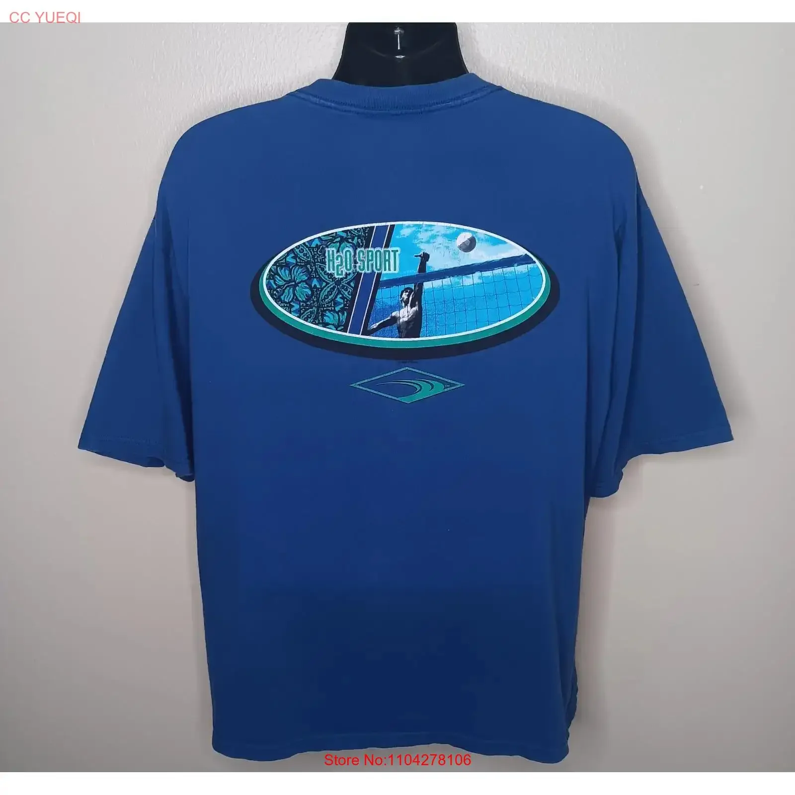 Camiseta Vintage de los 90s Bugle Boy Sport H2O Volleyball para Hombre, Talla XL, Azul Playa, Lavado Vintage, para Uso Diario, Ligeramente Desgastada