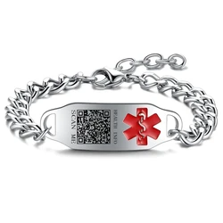 Stainless Steel QR Code Medical ID Bracelets Men's and Women's Tourism Movement Emergency Distress Alarm Wrist Strap