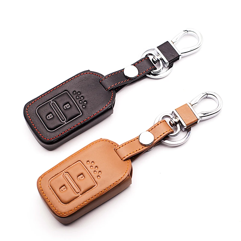 Genuine Leather Smart Remote Key Case For Honda HRV HR-V Vezel For Jazz Crosstour XRV Jed Pilot Accord Civic 2 Button Great Case