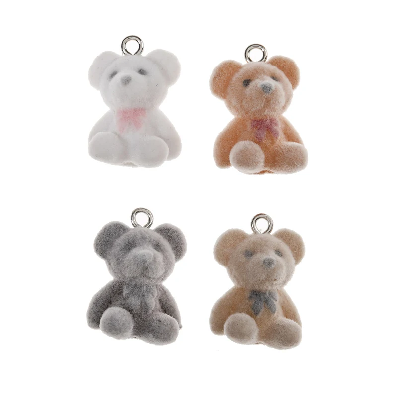 4pcs Korean Fashion Flocking Bear Charms Pendant for Girls Women Kawaii Colorful Bear Charms Jewelry DIY Accessories