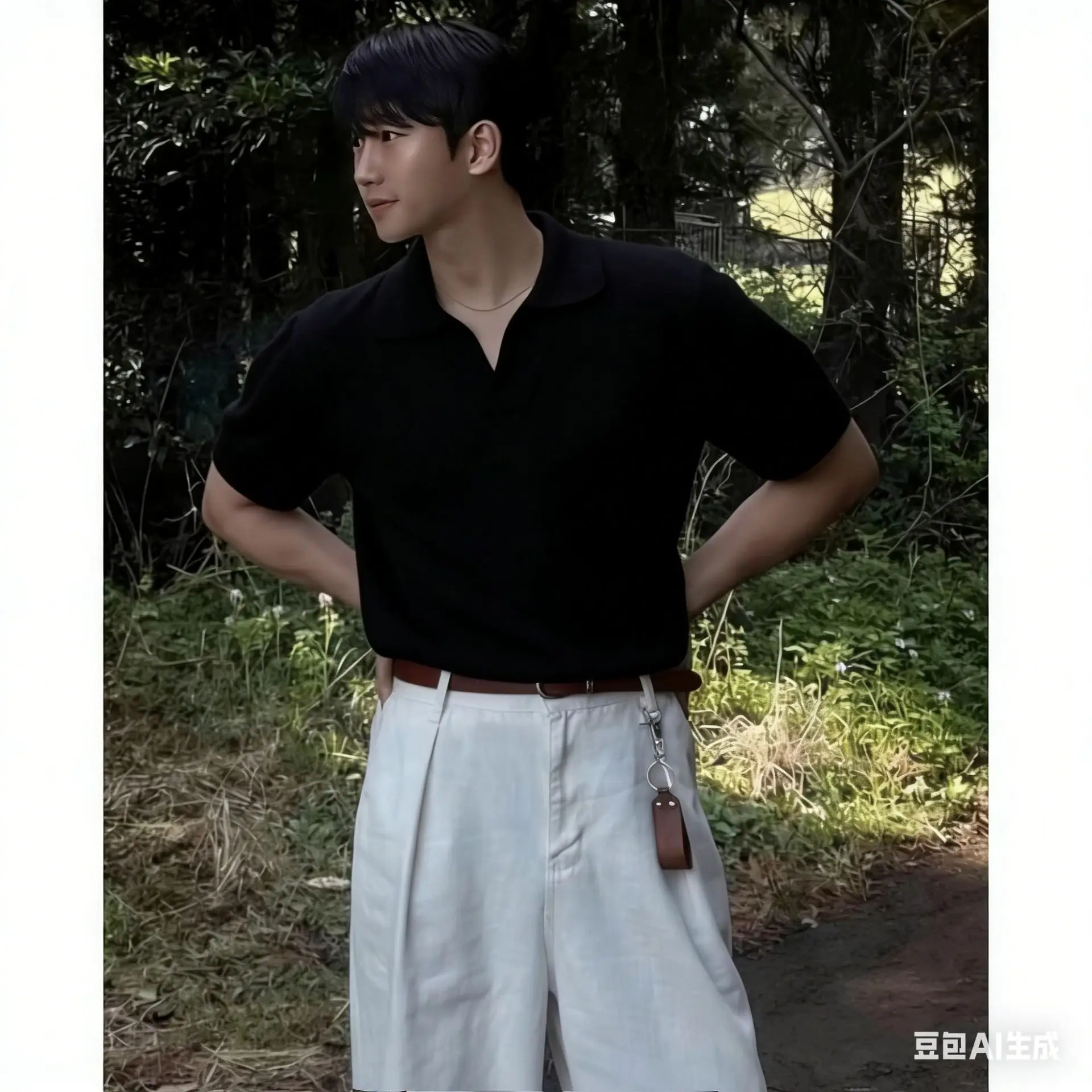 Summer V-Neck Hollow Out Ice Silk Short Sleeve Knit Polo Shirt Men's Premium Business Casual Top