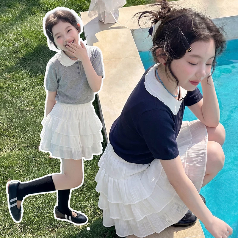 

Girls' Summer Dress Set2026New children's clothing for older kids, summer thin short-sleeved cake dress two-piece set