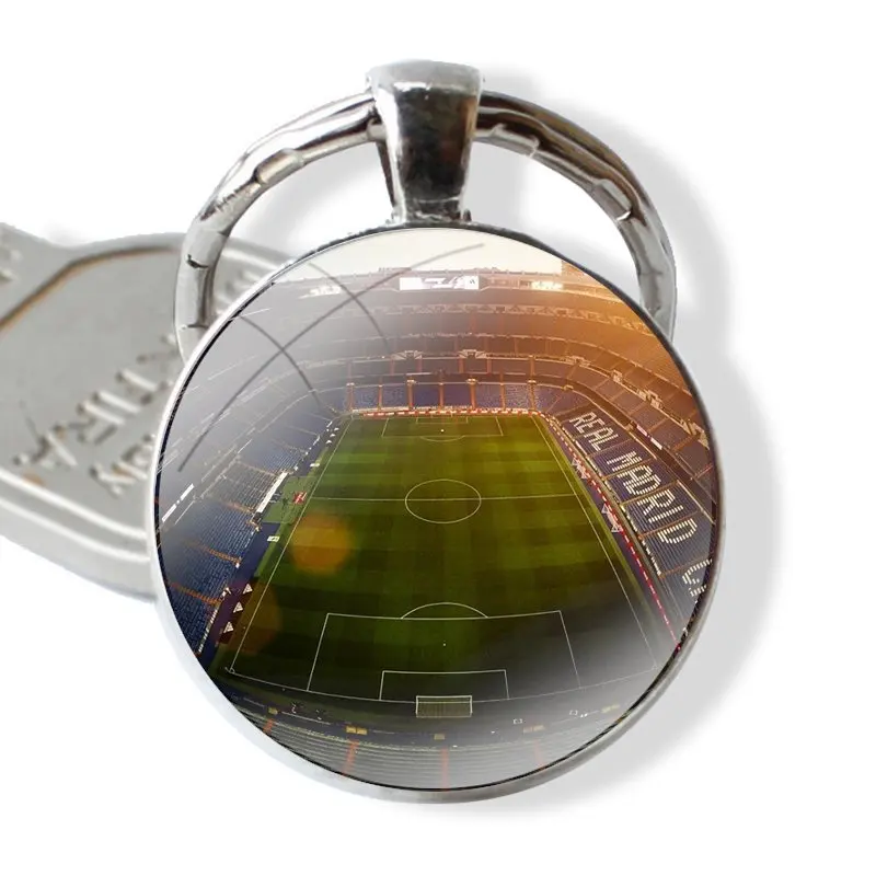 Santiago Bernabeu Soccer Estadio Keychain Handmade Glass Cabochon Key Ring Holder Pendant Key Chains