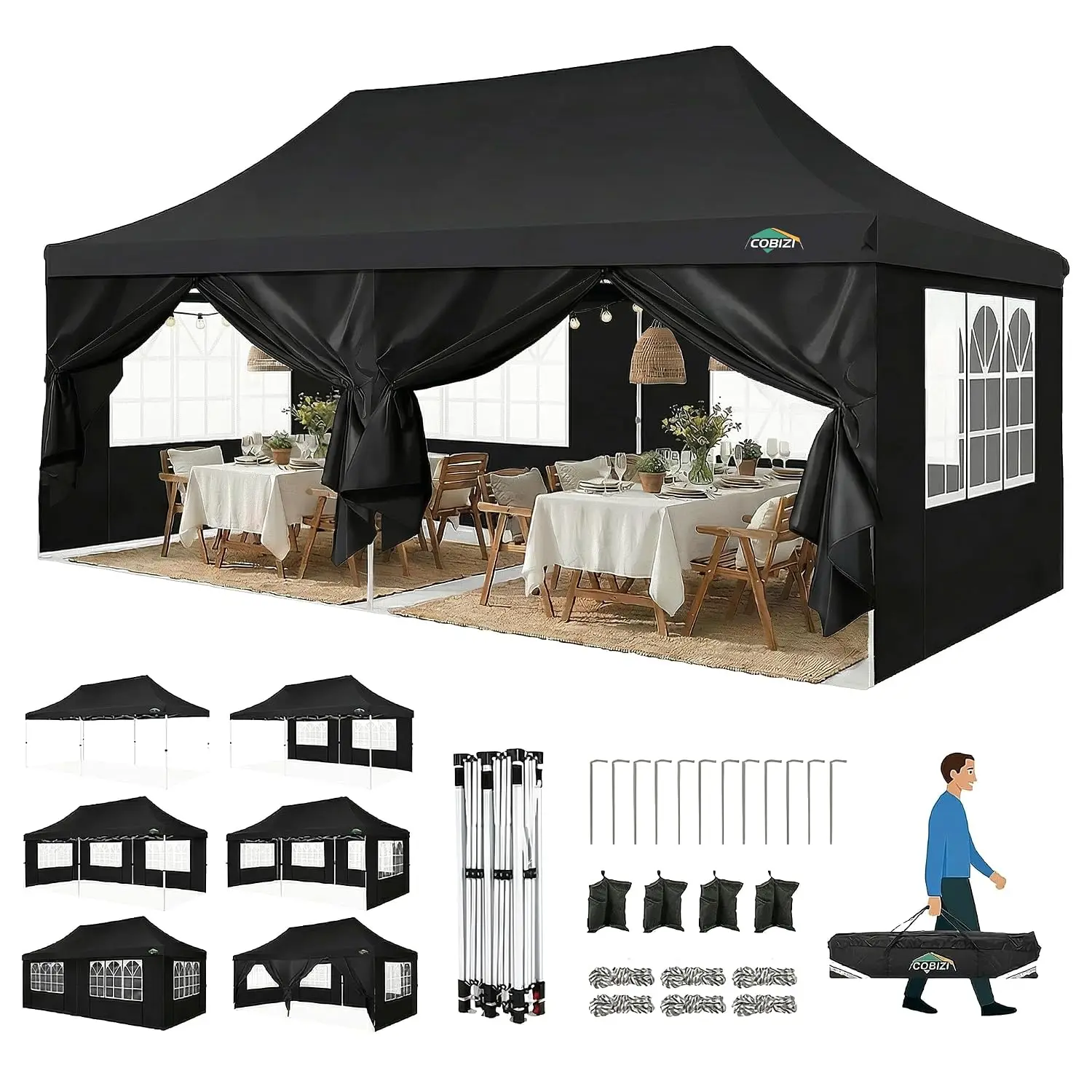 10x20 Pop Up Canopy Tent with Sidewalls, Waterproof Commercial Outdoor Instant Gazebo UV Protection 50+ Event Shelter