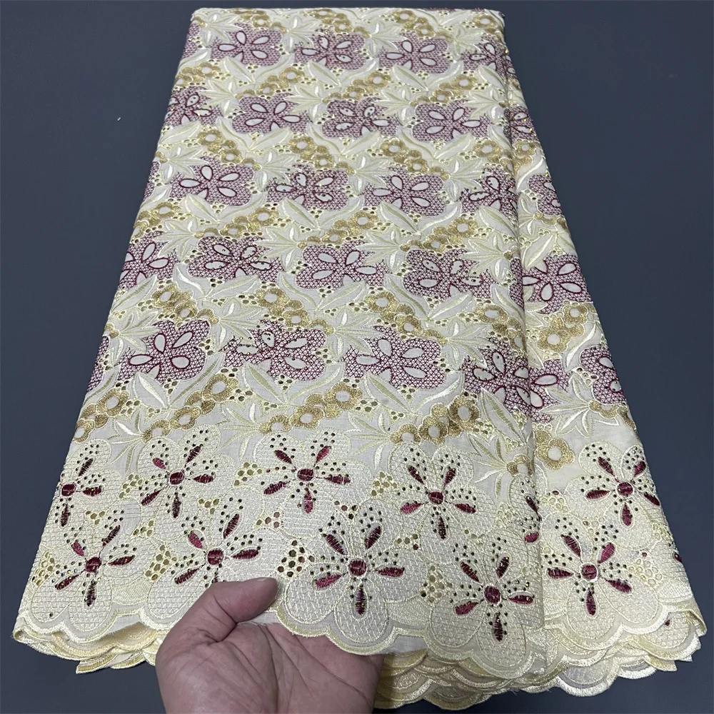 

African Nigerian Tulle Lace Fabric for Dress Sewing High Quality Cotton Pure Embroidery Polish Luxe Wedding Party 5Yard hz1380