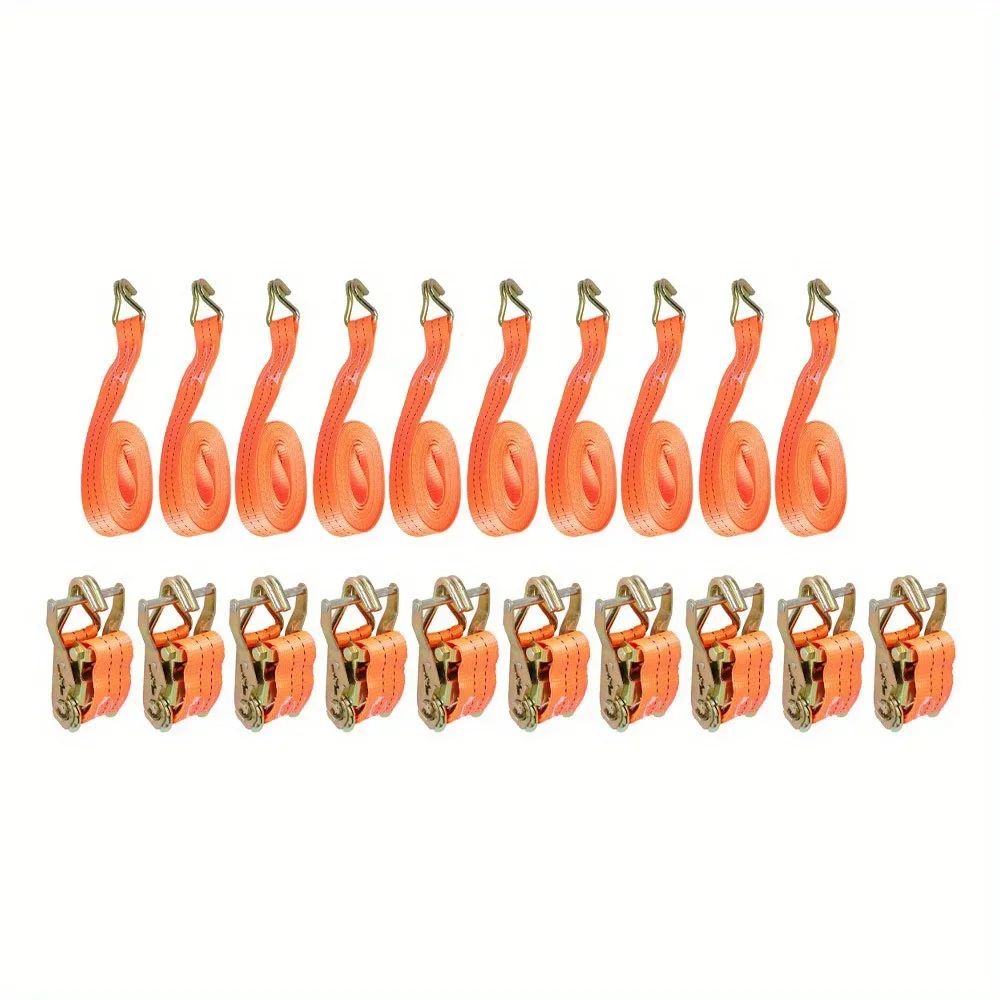 

10 Orange 1.5 in. x 20 ft. 4000 lbs. 38 mm x 6 m Bearing 1800 kg Ratchet Strap with Heavy Duty J-Hooks