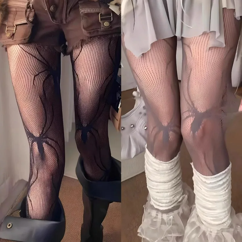 

Hollowed Out Punk Retro Black Stockings Spider Element Tights Y2k Spicy Girl Lace Pantyhose for Party Cosplay Leggings Hosiery