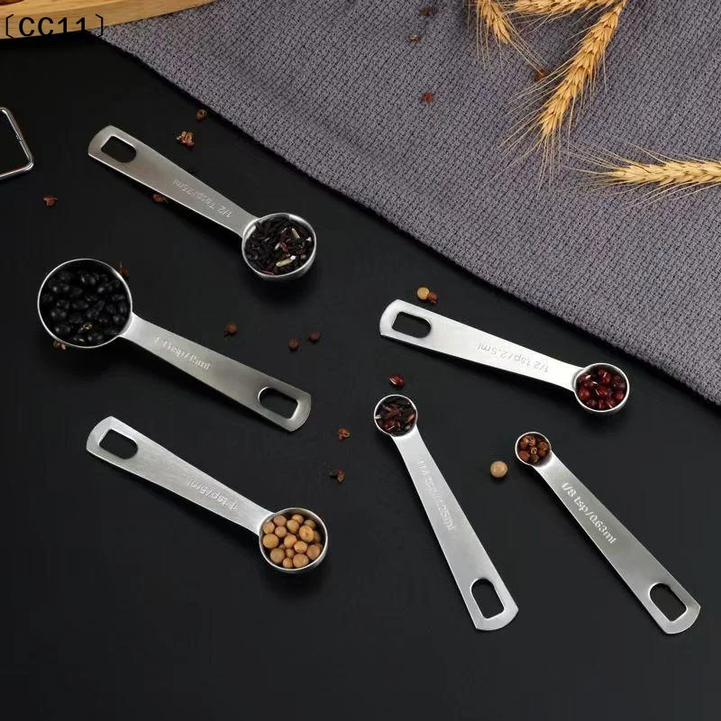 Stainless Steel Measuring Spoon 1/5/6 Pcs With Scale Measuring Ruler Spoon Kitchen Cooking Spoon Baking Measuring Tool〔CC11〕