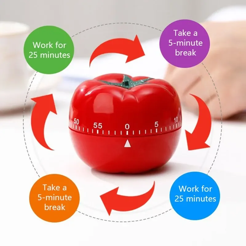 Red Tomato Shape Kitchen Timer Mechanical Countdown Clock Cute Cooking Gadget Durable Reminder Alarm for Pomodoro Timing