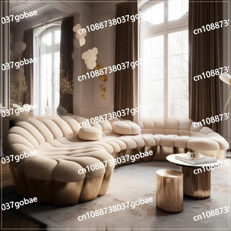 Cream Style Living Room Sofa, Curved Technology Feeling Sofa, Quiet Wind Solid Wood Reception Sofa, Lobby Curved Sofa