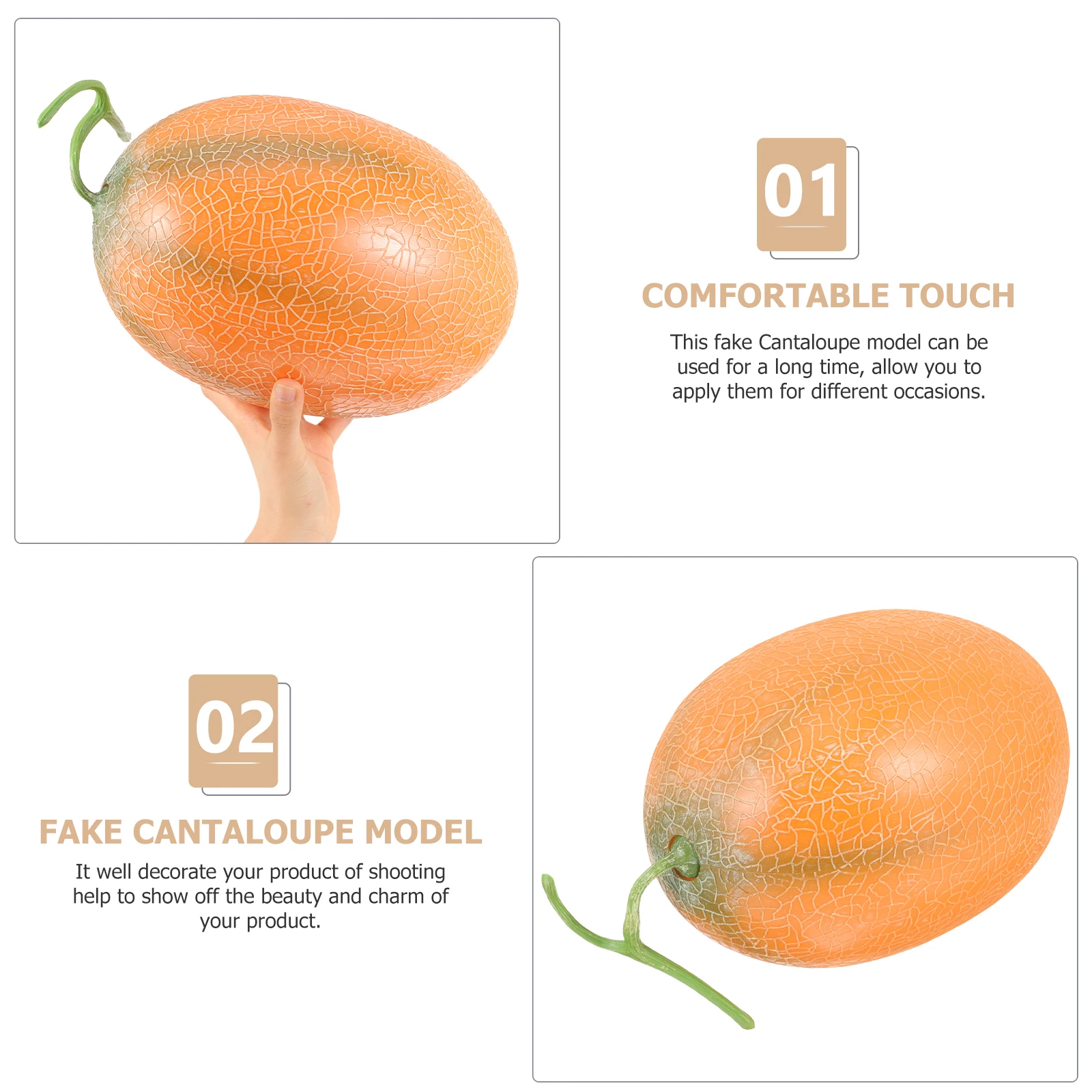 

Simulated Cantaloupe Artificial Fruit Simulated Cantaloupe Model for Desktop Photo Props Smooth Surface Long Lasting