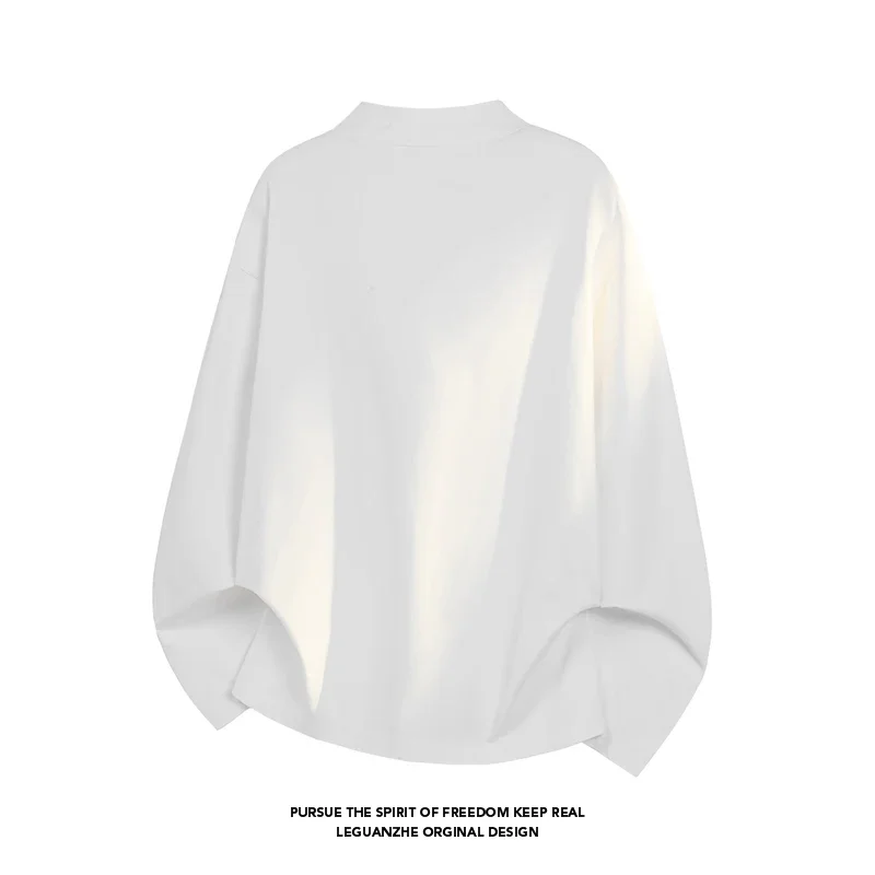 Male Relaxed Oversized Mock Neck Long Sleeve Top Notch Collar Lightweight Fabric For Holiday Daily Styling Look - view 4