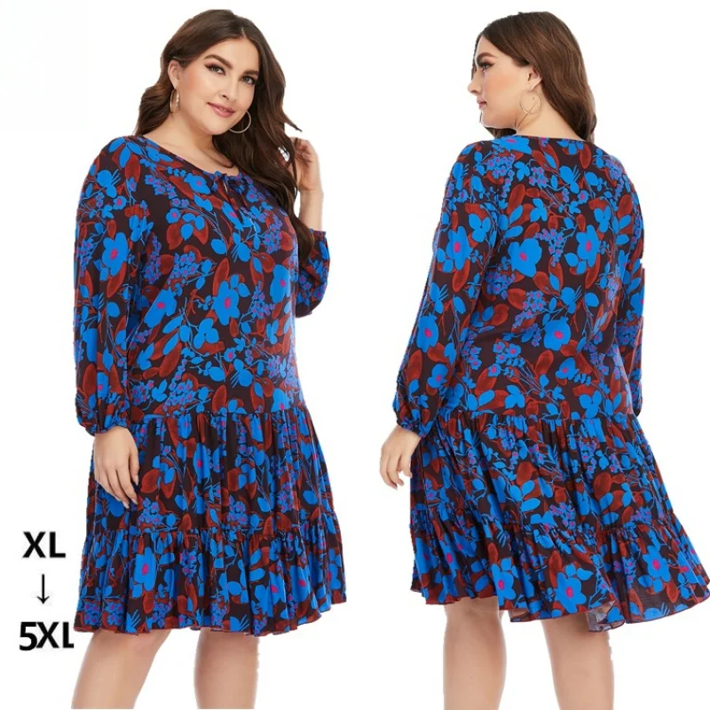 

Spring Summer New Short Sleeves plus Size Women's Long Sleeve Printed Dress