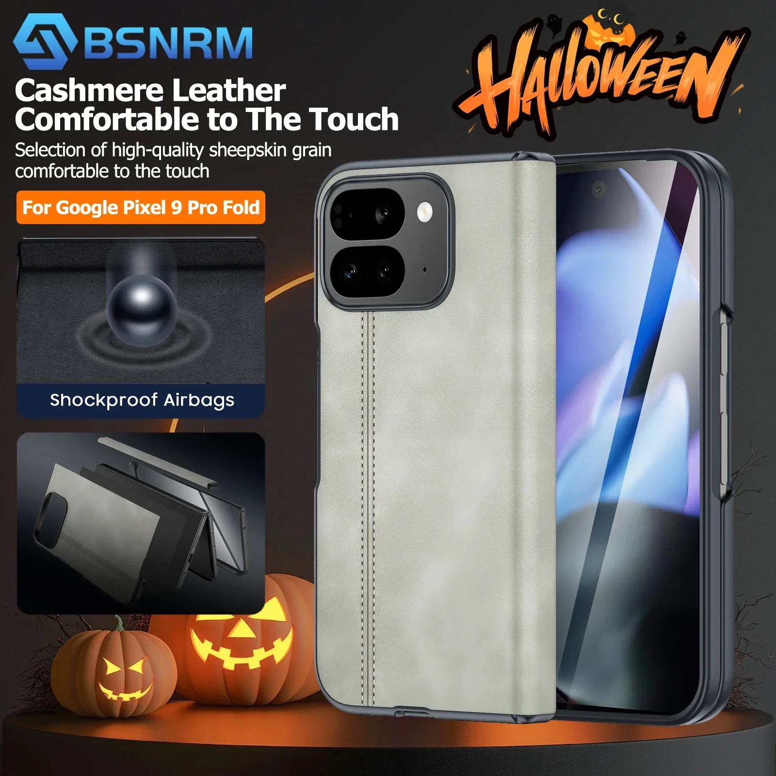 

Подарки на Хэллоуин, с защитной пленкой, защитой шарниров, матовый противоударный чехол из искусственной кожи для Google Pixel 9 Pro Fold Case Bee White