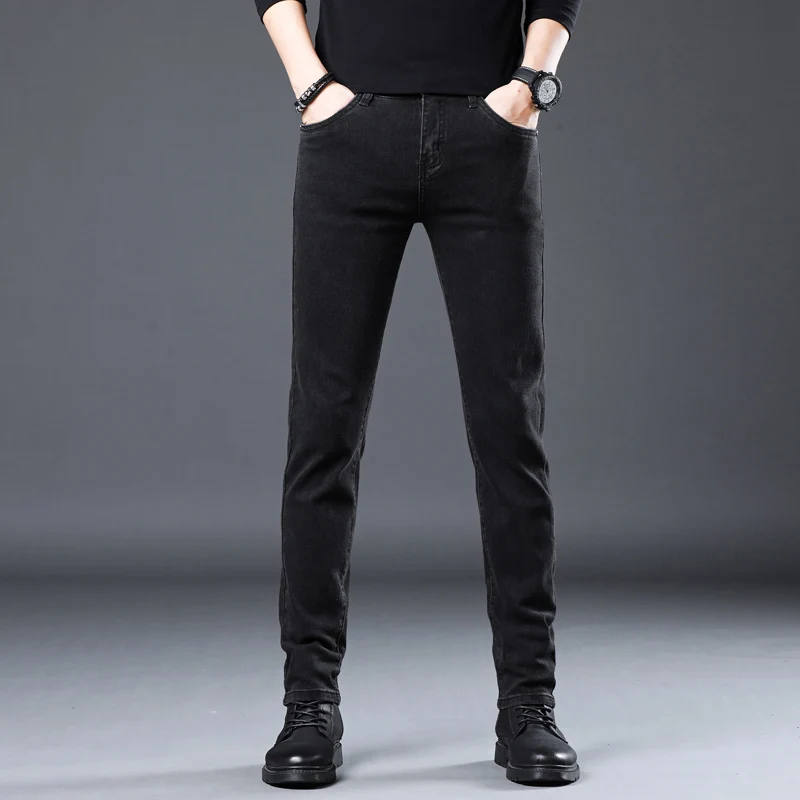 Korean black gray Skinny Tight Business Fashion Men Slim Fit Jeans Trendy Stretch denim Casual Small Legs Men's Pencil Pants