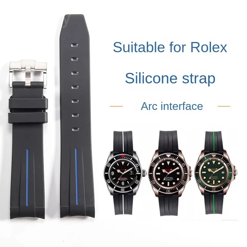 Men's Silicone Watch Band, Pulseiras para Rolex, Borracha, Preto, Water Ghost, Green Submariner, Yacht, Mingshi, Acessórios, 20mm